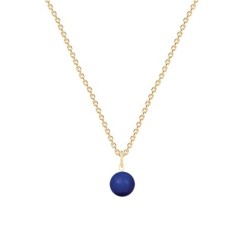 Gold Plated Premium Steel September Birthpearl Dark Lapis 8mm Simply Crystal Pearl Necklace (Made In Japan)