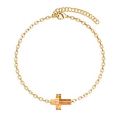 18K Gold Plated Premium Stainless Steel Trendy Astral Pink Cross Crystal Bracelet (Made In Singapore)