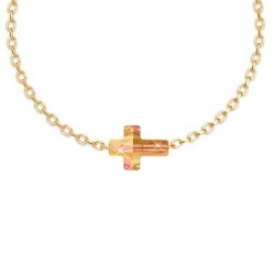 18K Gold Plated Premium Stainless Steel Trendy Astral Pink Cross Crystal Bracelet (Made In Singapore)