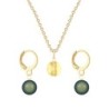 Gold Plated Premium Steel Golden Shadow 8mm Austria Globe Pendant With Scarabaeus Green Crystal Pearl Hoop Earrings Set