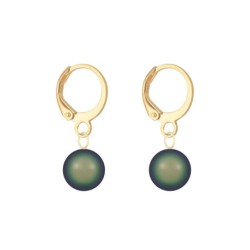 Gold Plated Premium Steel Golden Shadow 8mm Austria Globe Pendant With Scarabaeus Green Crystal Pearl Hoop Earrings Set