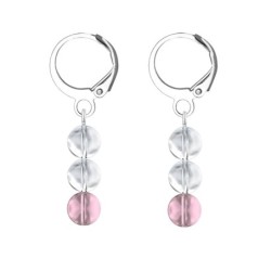 Premium Stainless Steel Hoop Clear Antique Pink Trilogy Globe Crystals Earrings (Made In Japan)