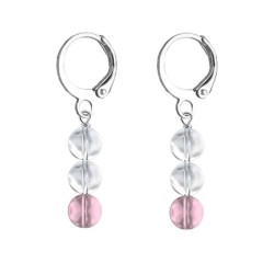 Premium Stainless Steel Hoop Clear Antique Pink Trilogy Globe Crystals Earrings (Made In Japan)