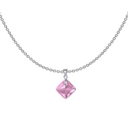 October Birthstone Rose Princess Cut Crystal Pendant Necklace Embellished With Premium Grade Austrian Crystal