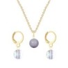 Gold Plated Premium Steel Mauve Crystal Pearl Pendant With Aurora Borealis Austria Globe Hoop Earrings Set