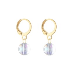 Gold Plated Premium Steel Mauve Crystal Pearl Pendant With Aurora Borealis Austria Globe Hoop Earrings Set