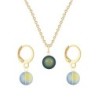 Gold Plated Premium Steel Scarabaeus Green Crystal Pearl Pendant With Iridescent Green Austria Globe Hoop Earrings Set