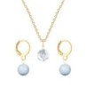 Gold Plated Premium Steel Crystal Clear 8mm Austria Globe Pendant With Light Blue Crystal Pearl Hoop Earrings Set