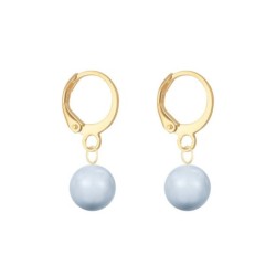 Gold Plated Premium Steel Crystal Clear 8mm Austria Globe Pendant With Light Blue Crystal Pearl Hoop Earrings Set