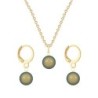 August Birthpearl Gold Plated Premium Steel Iridescent Green 8mm Austrian Crystal Pearl Pendant With Earrings Set