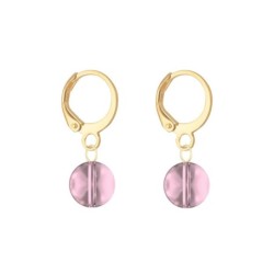 Gold Plated Premium Steel Antique Pink 8mm Crystal Globe Pendant Necklace With Earrings Set (Made In Japan)