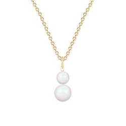 Gold Plated Premium Steel April Birthpearl Pearlescent White Crystal Pearl Snowman Necklace