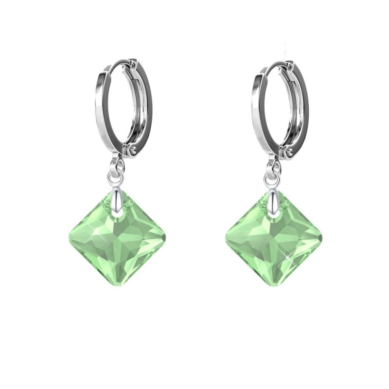 August Birthstone Peridot Princess Cut Premium Austrian Crystal 18K White Gold Plated Hoop Earrings