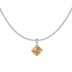 November Birthstone Topaz Princess Cut Crystal Pendant Necklace Embellished With Premium Grade Austrian Crystal