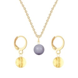 Gold Plated Premium Steel Mauve Crystal Pearl Pendant With Golden Shadow Austria Globe Hoop Earrings Set