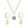 Gold Plated Premium Steel Mauve Crystal Pearl Pendant With Golden Shadow Austria Globe Hoop Earrings Set