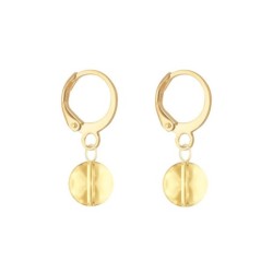 Gold Plated Premium Steel Pearlescent White Crystal Pearl Pendant With Golden Shadow Austria Globe Hoop Earrings Set