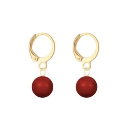 Gold Plated Premium Steel Aurora Borealis 8mm Austria Globe Pendant With Corel Red Crystal Pearl Hoop Earrings Set