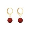 Gold Plated Premium Steel Aurora Borealis 8mm Austria Globe Pendant With Corel Red Crystal Pearl Hoop Earrings Set