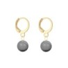 Gold Plated Premium Steel Black Diamond 8mm Austria Globe Pendant With Grey Crystal Pearl Hoop Earrings Set