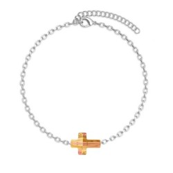 Premium Stainless Steel Trendy Astral Pink Cross Crystal Bracelet (SG Seller)