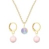 Gold Plated Premium Steel Paradise Shine 8mm Austria Globe Pendant With Rosaline Pink Crystal Pearl Hoop Earrings Set