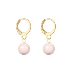 Gold Plated Premium Steel Paradise Shine 8mm Austria Globe Pendant With Rosaline Pink Crystal Pearl Hoop Earrings Set