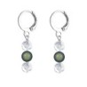 Premium Stainless Steel Hoop Clear Crystal Globe With Scarabaeus Green Crystal Pearl Trilogy Earrings (Made In Japan)