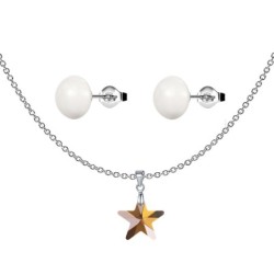 New Star Copper Austrian Crystal Pendant With White Cabochon Crystal Pearls Premium Steel 10mm Earrings