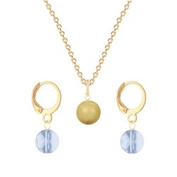 Gold Plated Premium Steel Golden Crystal Pearl Pendant With Blue Shade Austria Globe Hoop Earrings Set