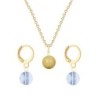 Gold Plated Premium Steel Golden Crystal Pearl Pendant With Blue Shade Austria Globe Hoop Earrings Set