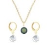 Gold Plated Premium Steel Scarabaeus Green Crystal Pearl Pendant With Crystal Clear Austria Globe Hoop Earrings Set