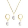 Gold Plated Premium Steel White Patina 8mm Crystal Globe Pendant Necklace With Earrings Set (Made In Japan)