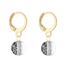 18K Gold Plated Black Patina 8mm Crystal Globe Hoop Earrings (Made In Japan)