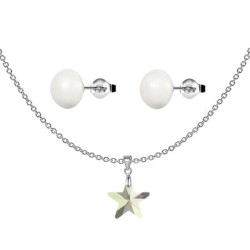 New Star Luminous Green Austrian Crystal Pendant With White Cabochon Crystal Pearls Premium Steel 10mm Earrings