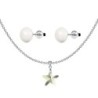 New Star Luminous Green Austrian Crystal Pendant With White Cabochon Crystal Pearls Premium Steel 10mm Earrings