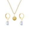 Gold Plated Premium Steel Golden Crystal Pearl Pendant With Aurora Borealis Austria Globe Hoop Earrings Set