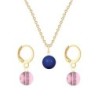 Gold Plated Premium Steel Dark Lapis Crystal Pearl Pendant With Antique Pink Austria Globe Hoop Earrings Set