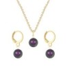 February Birthpearl Gold Plated Premium Steel Iridescent Purple 8mm Austrian Crystal Pearl Pendant With Earrings Set