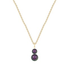 Gold Plated Premium Steel February Birthpearl Iridescent Purple Crystal Pearl Snowman Necklace