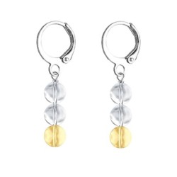 Premium Stainless Steel Hoop Clear Golden Shadow Trilogy Globe Crystals Earrings (Made In Japan)