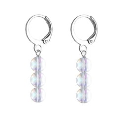 Premium Stainless Steel Hoop Aurora Borealis Trilogy Globe Crystals Earrings (Made In Japan)