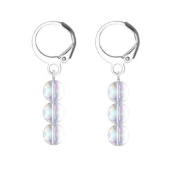 Premium Stainless Steel Hoop Aurora Borealis Trilogy Globe Crystals Earrings (Made In Japan)