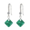 May Birthstone Emerald Princess Cut Premium Austrian Crystal 18K White Gold Plated Elegant Earrings