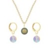 Gold Plated Premium Steel Iridescent Green Crystal Pearl Pendant With Paradise Shine Austria Globe Hoop Earrings Set