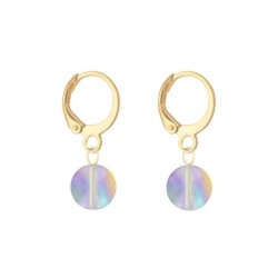 Gold Plated Premium Steel Iridescent Green Crystal Pearl Pendant With Paradise Shine Austria Globe Hoop Earrings Set