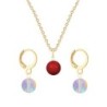 Gold Plated Premium Steel Corel Red Crystal Pearl Pendant With Paradise Shine Austria Globe Hoop Earrings Set