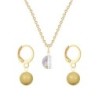 Gold Plated Premium Steel White Patina 8mm Austria Globe Pendant With Golden Crystal Pearl Hoop Earrings Set