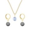 Gold Plated Premium Steel Blue Shade 8mm Austria Globe Pendant With Grey Crystal Pearl Hoop Earrings Set