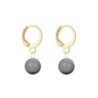 Gold Plated Premium Steel Blue Shade 8mm Austria Globe Pendant With Grey Crystal Pearl Hoop Earrings Set